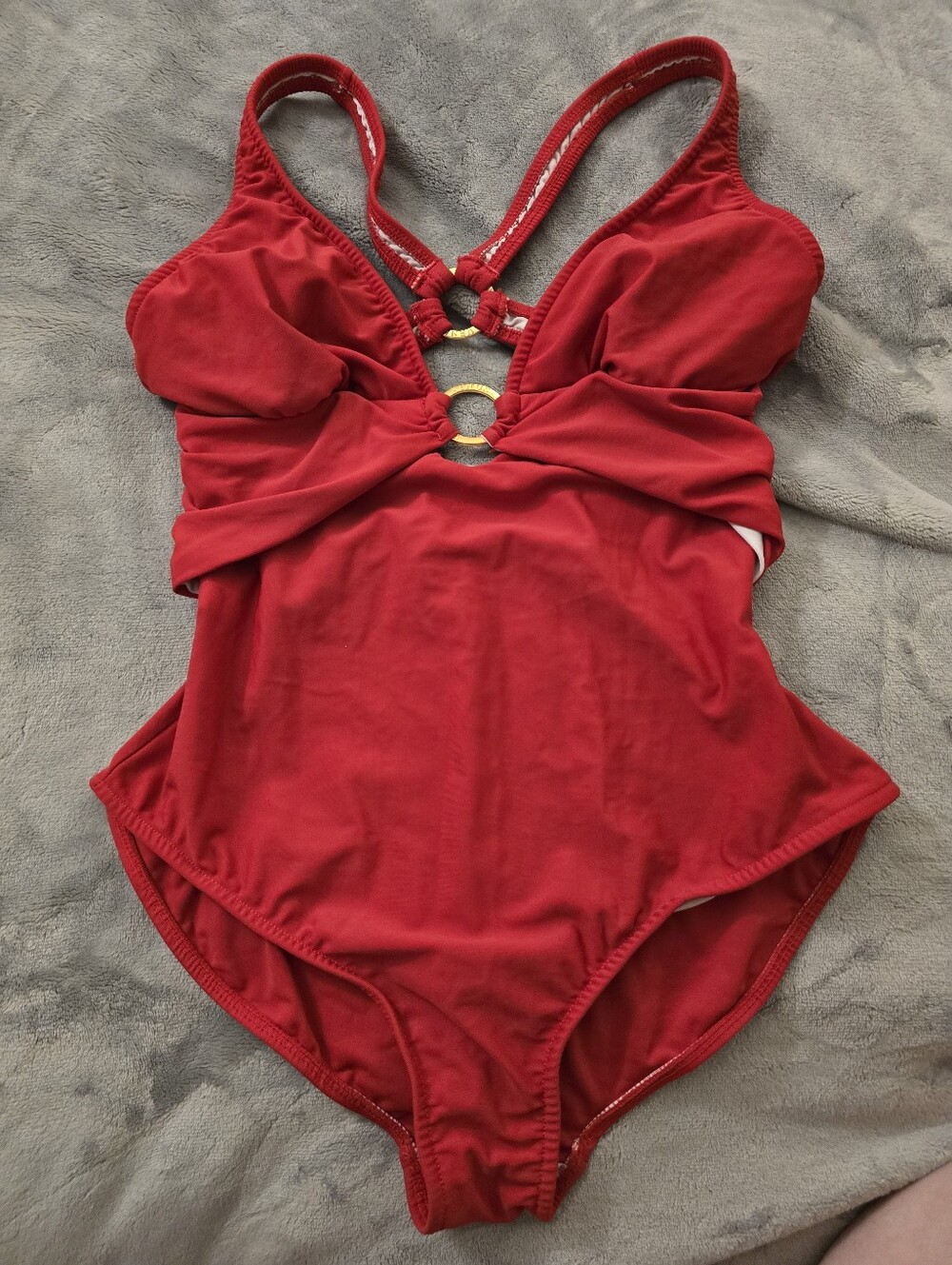 VENUS Red Women's One-Piece Swimsuit with Gold Accent Rings Size 14 Large